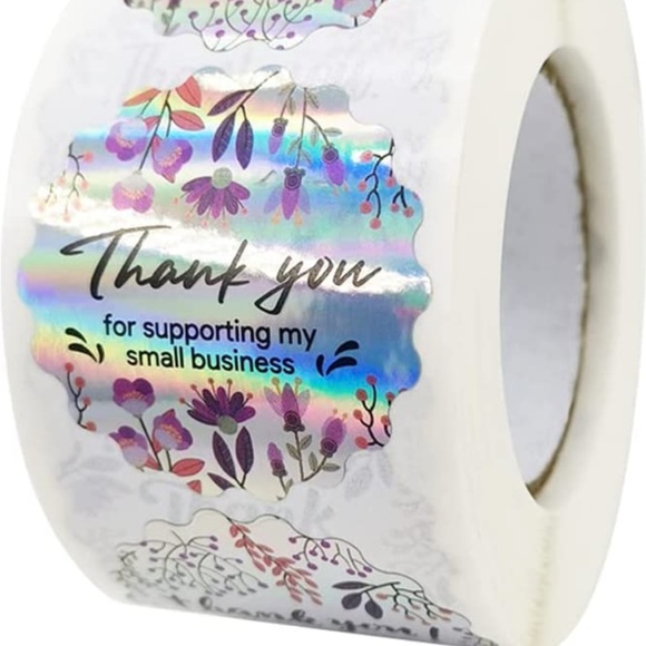 Last set🎉 50 THANK YOU Holographic Silver with floral - scalloped stickers - Picture 3 of 4